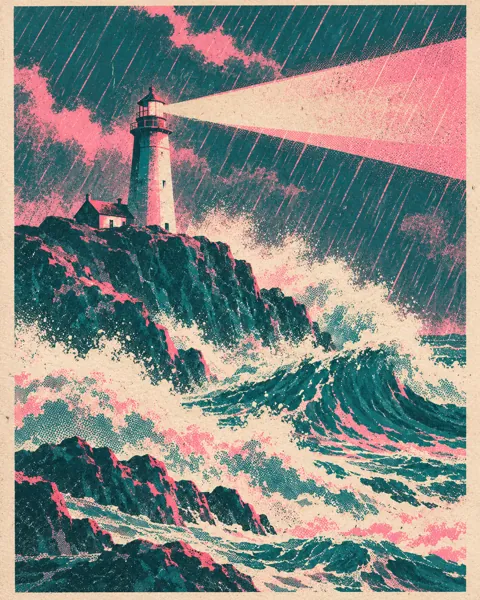 Lighthouse in a Storm · Risograph Print