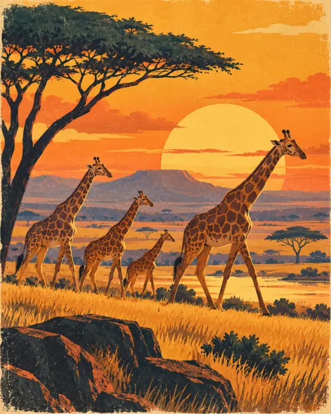 Safari Giraffes · Mid-century Travel Poster
