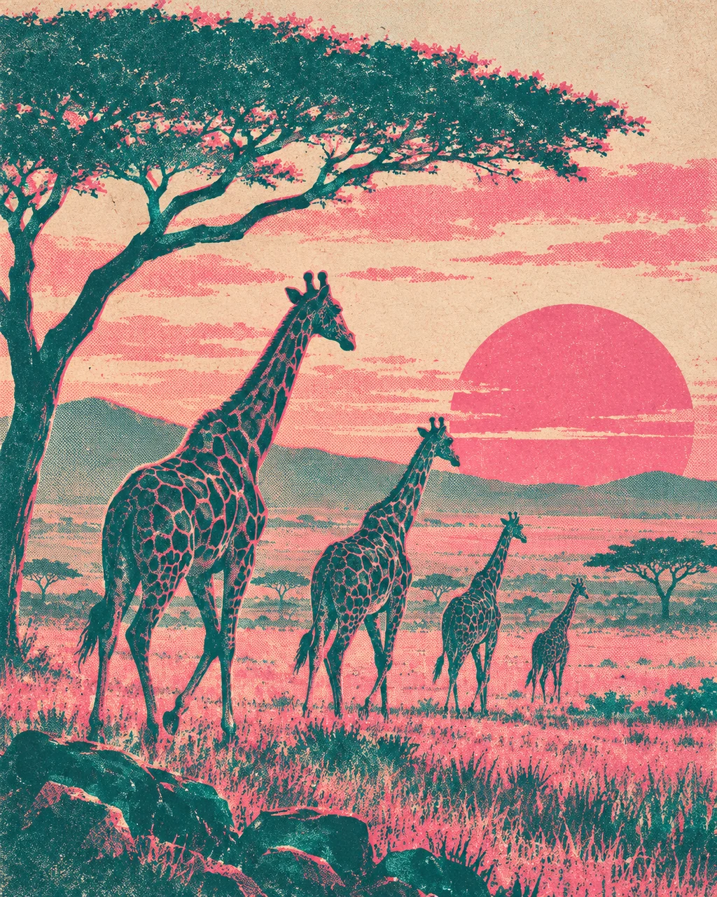 Safari Giraffes · Risograph Print