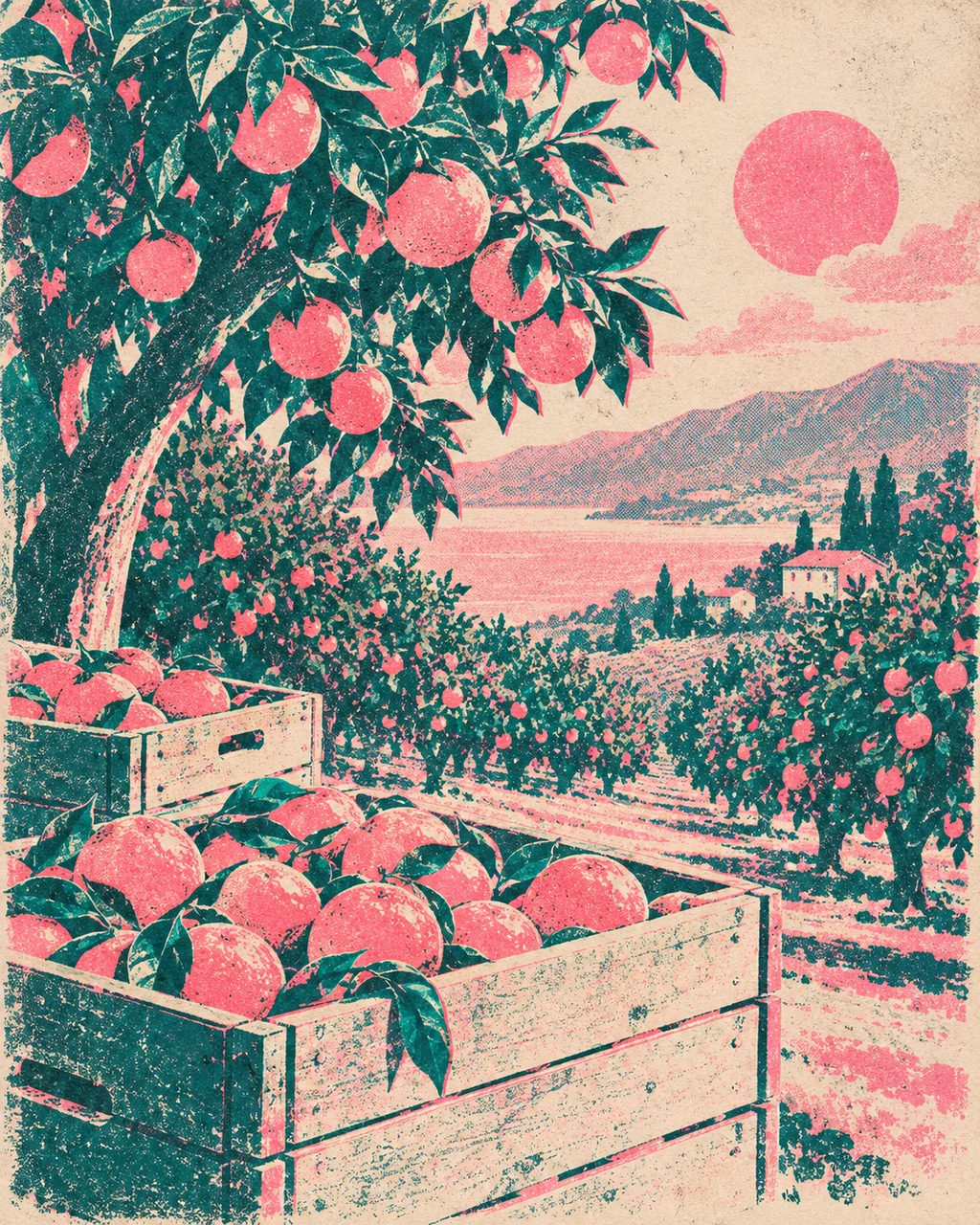 Orange Grove Harvest · Risograph Print