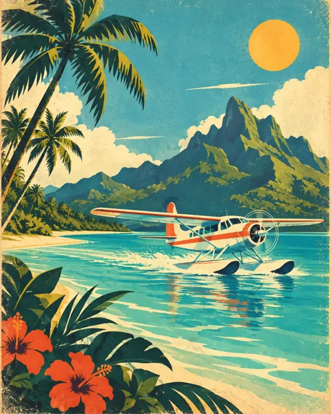 Island Seaplane · Mid-century Travel Poster