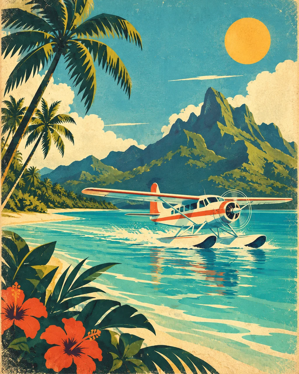 Island Seaplane · Mid-century Travel Poster
