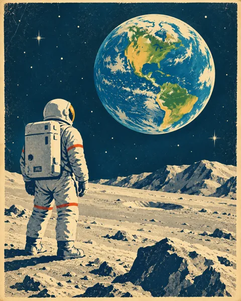 Moon Explorer · Mid-century Travel Poster