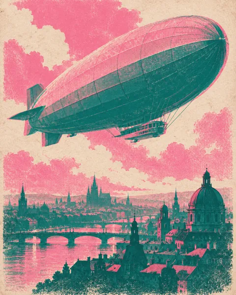 Airship Over the City · Risograph Print