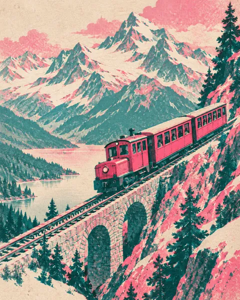 Mountain Cog Railway · Risograph Print