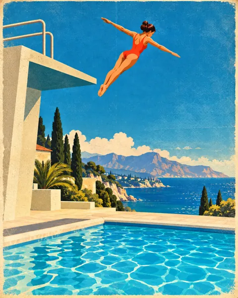 Summer Pool Diver · Mid-century Travel Poster