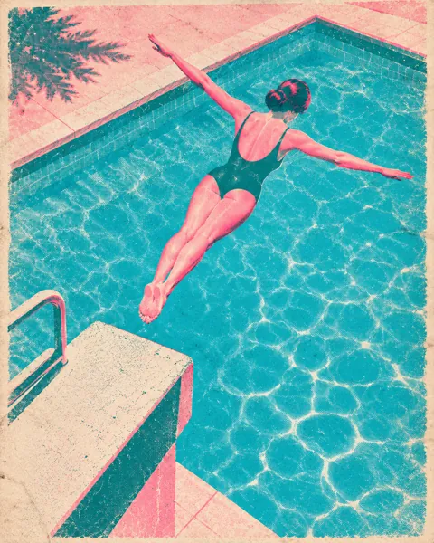Summer Pool Diver · Risograph Print