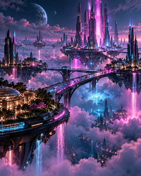 Floating Cloud City · Neon Cyberpunk