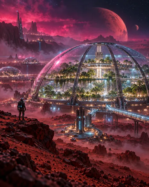 Mars Greenhouse Dome · Neon Cyberpunk