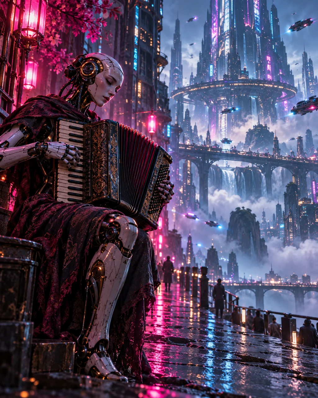 Android Street Musician · Neon Cyberpunk
