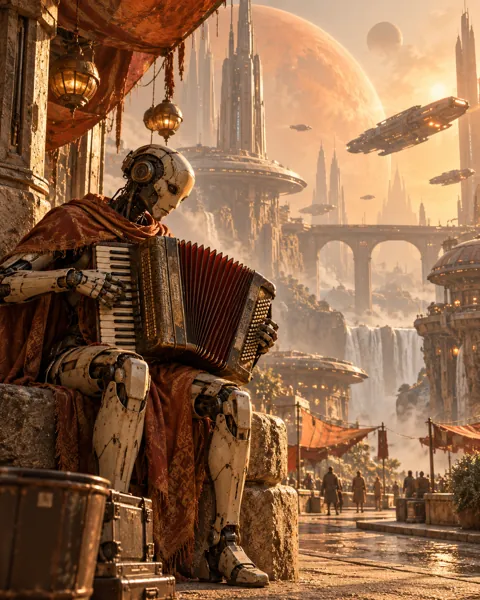 Android Street Musician · Dusty Retro-futurism