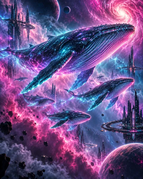 Cosmic Whale Migration · Neon Cyberpunk