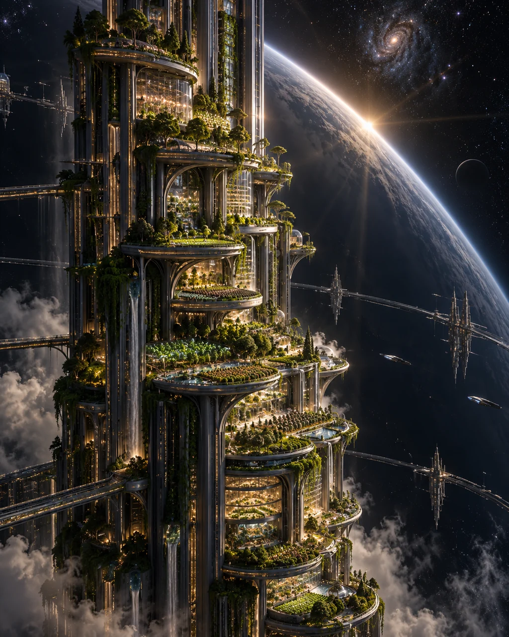 Vertical Farm Skyscraper · Dark Cosmic Void