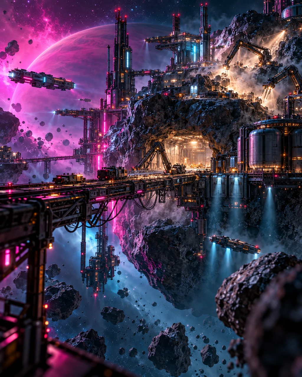 Asteroid Mining Outpost · Neon Cyberpunk