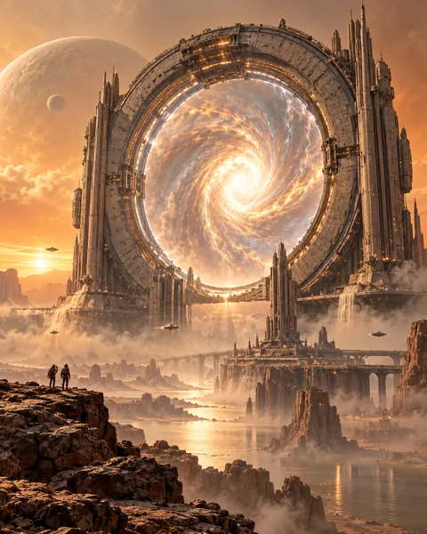 Quantum Gate Arch · Dusty Retro-futurism