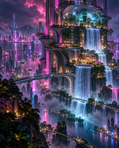Eco Arcology Tower · Neon Cyberpunk