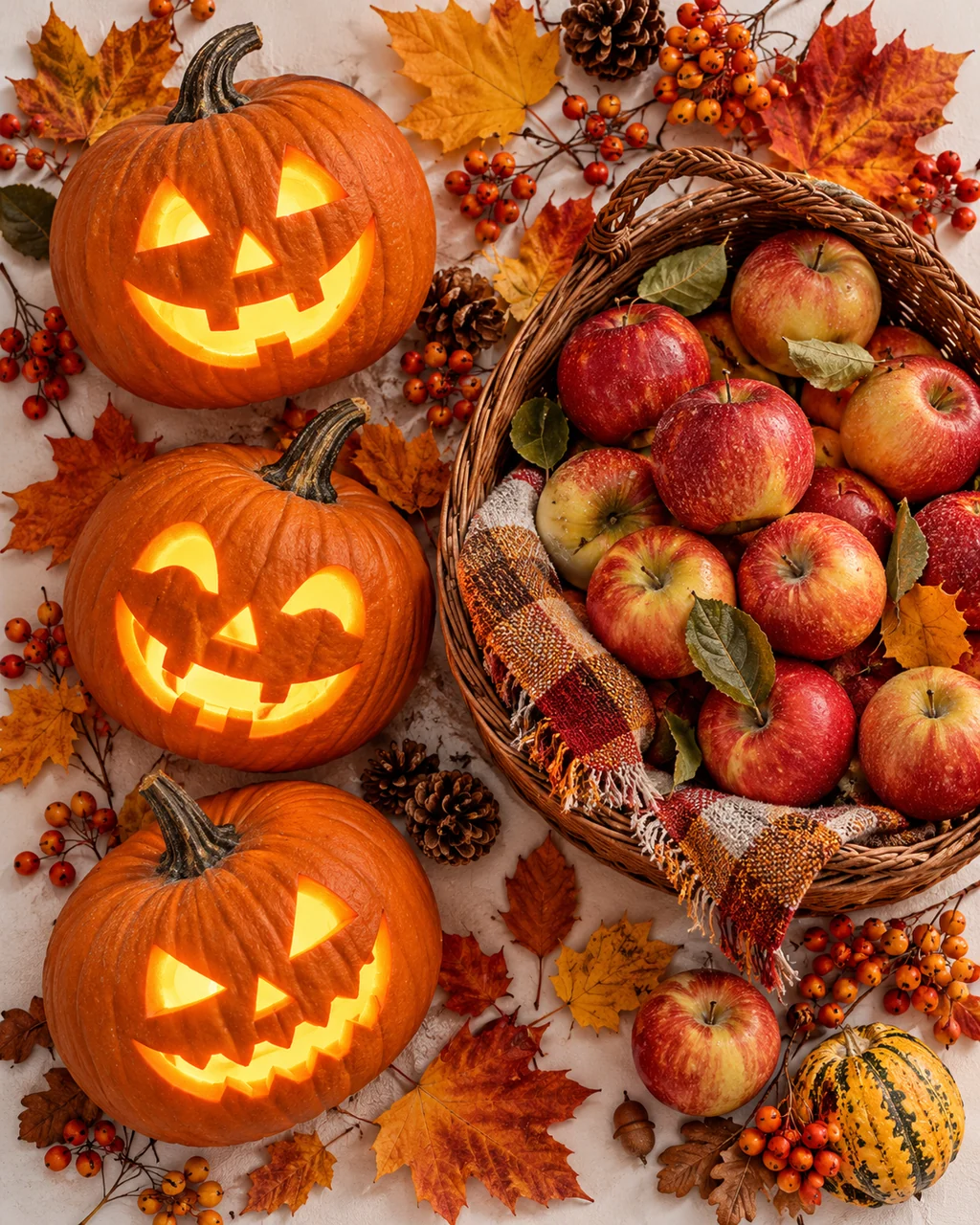 Harvest Pumpkin Lanterns · Minimal flat lay