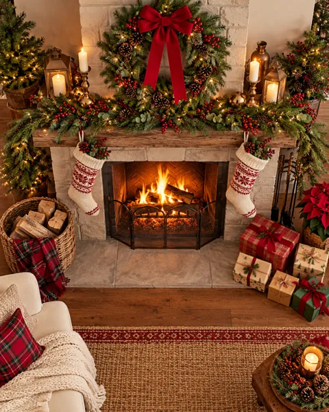 Christmas Wreath Fireplace · Minimal flat lay
