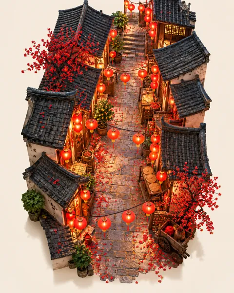 Lunar New Year Lantern Alley · Minimal flat lay