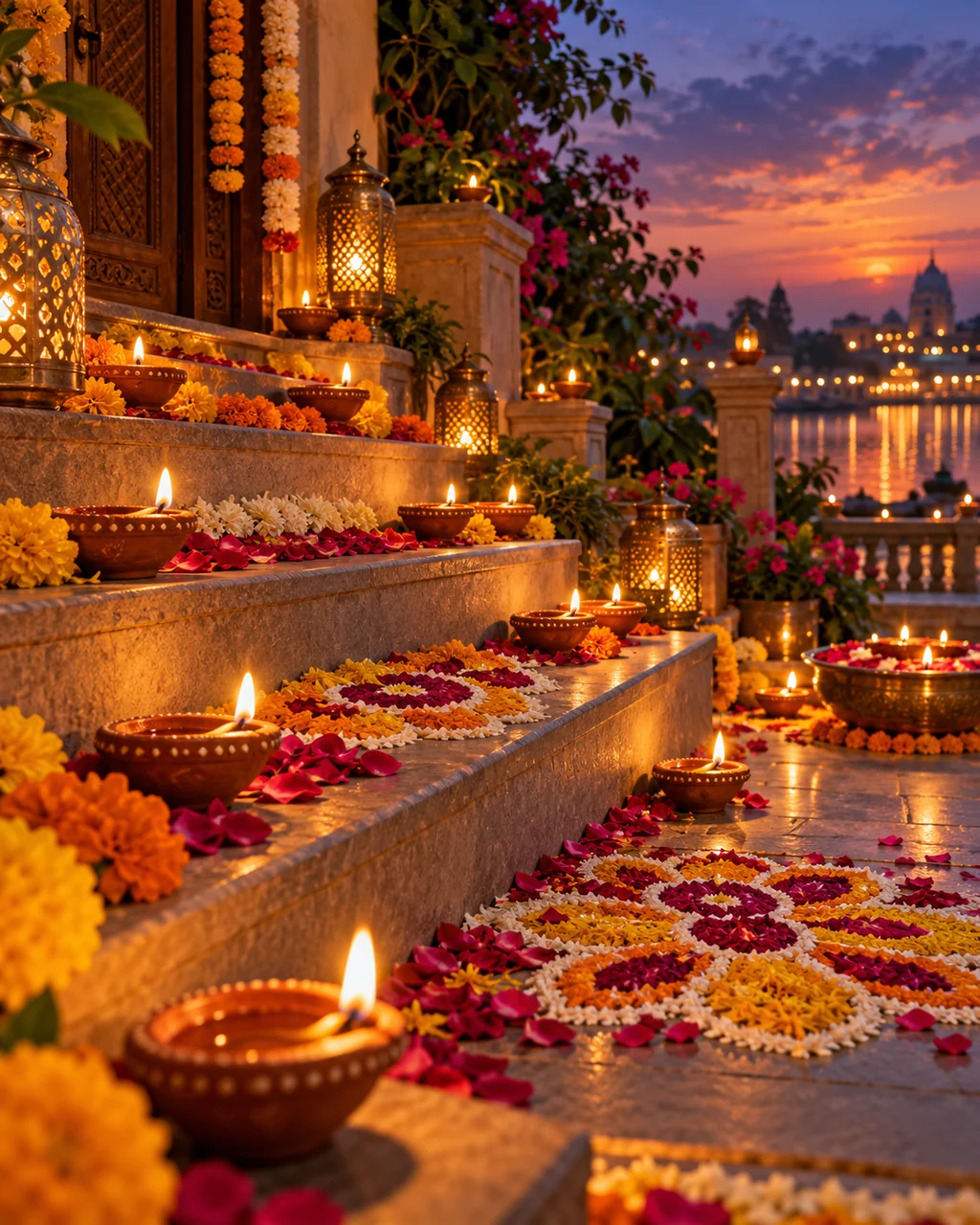 Diwali Oil Lamps · Cinematic dusk