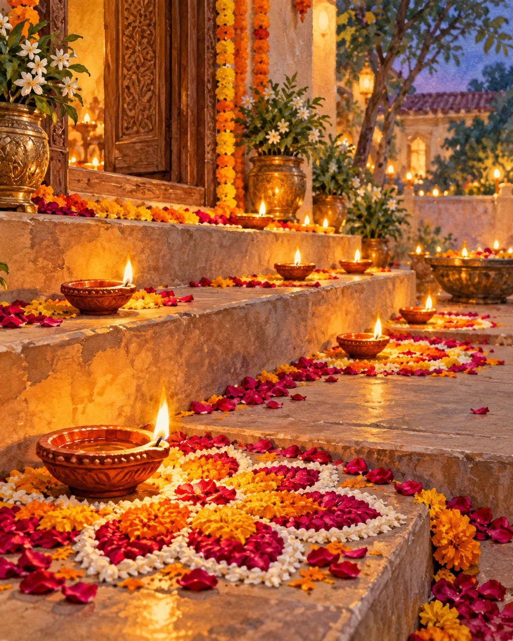 Diwali Oil Lamps · Watercolor style