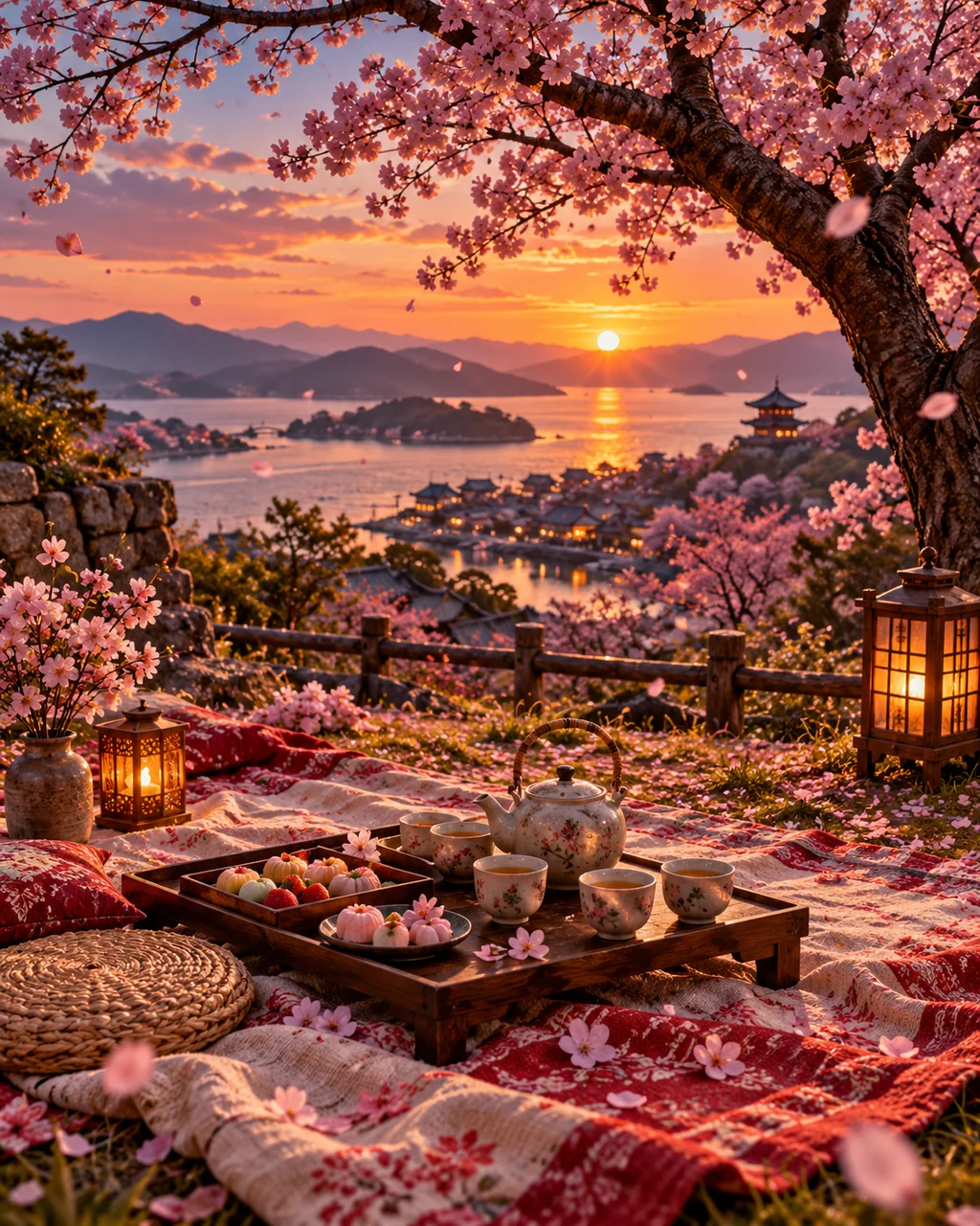 Cherry Blossom Picnic · Cinematic dusk