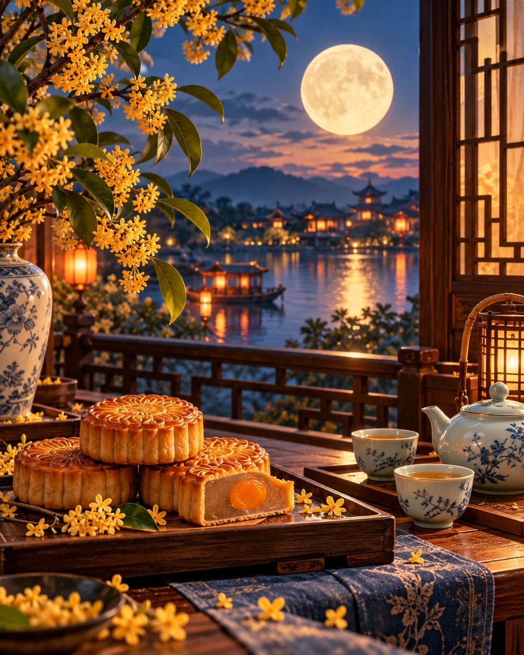 Mid-Autumn Mooncakes · Cinematic dusk