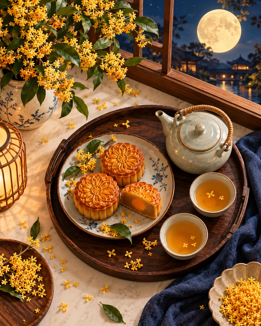 Mid-Autumn Mooncakes · Minimal flat lay
