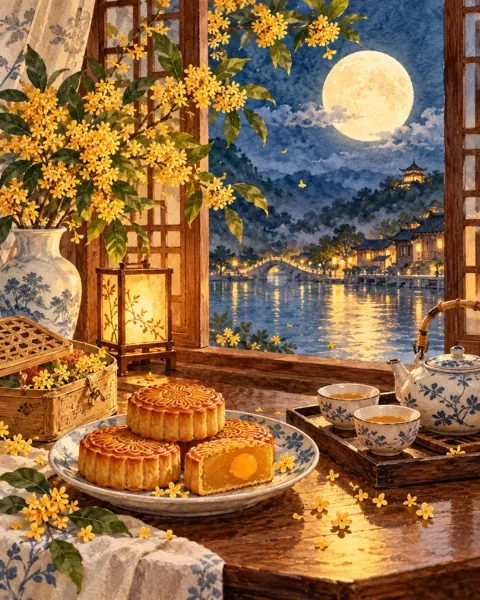 Mid-Autumn Mooncakes · Watercolor style