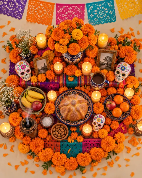 Marigold Altar Flowers · Minimal flat lay