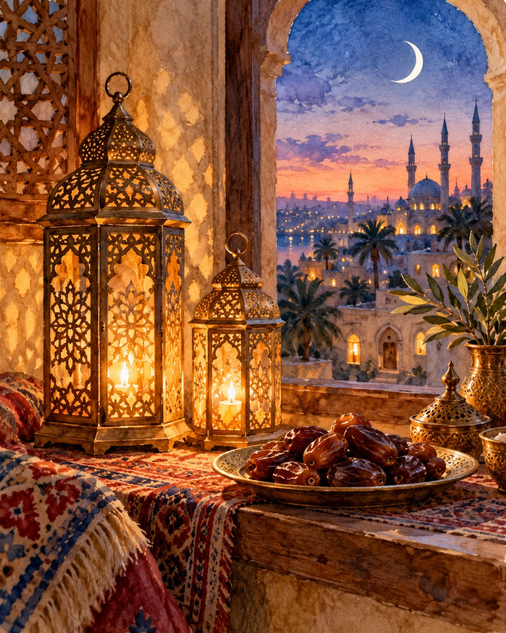 Ramadan Lanterns · Watercolor style