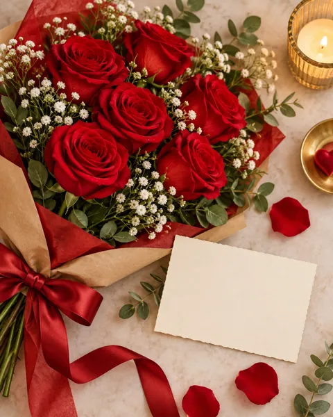 Valentine Roses · Minimal flat lay