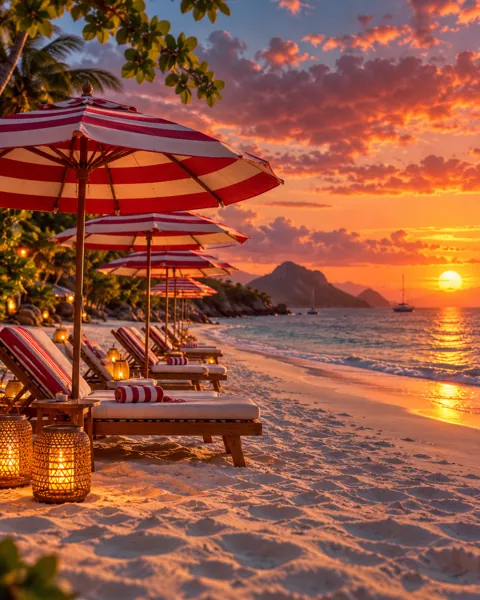Summer Beach Umbrellas · Cinematic dusk
