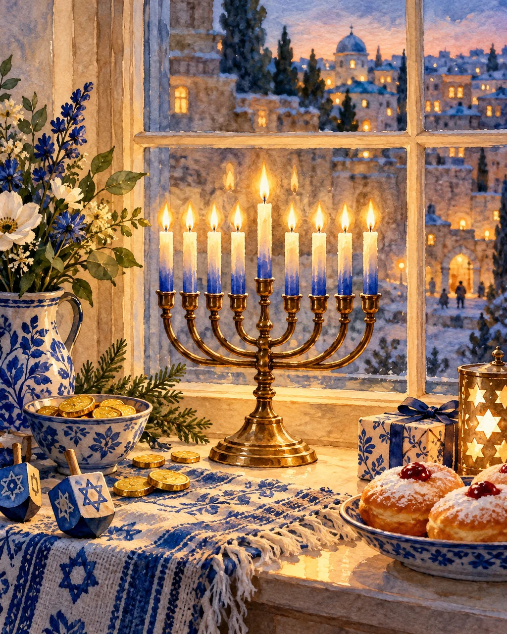 Hanukkah Candles · Watercolor style