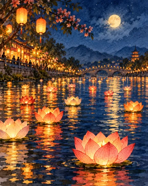River Lantern Festival · Watercolor style