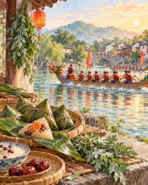 Dragon Boat Festival · Watercolor style
