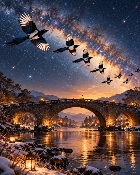 Qixi Starry Bridge · Minimal flat lay
