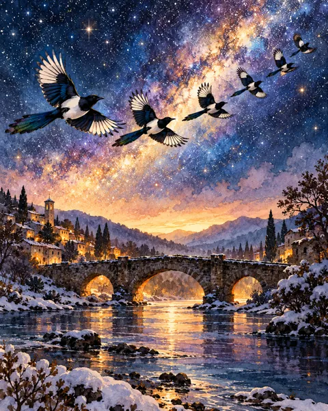 Qixi Starry Bridge · Watercolor style