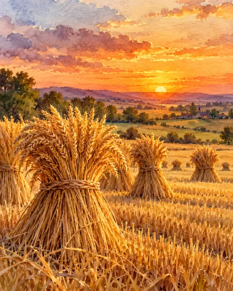 Golden Wheat Harvest · Watercolor style