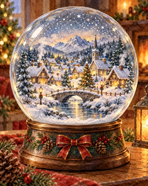 Snow Globe Village · Watercolor style