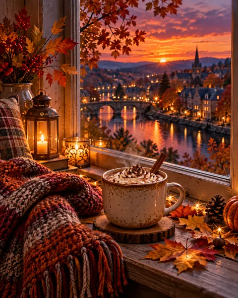 Autumn Cocoa Window · Cinematic dusk