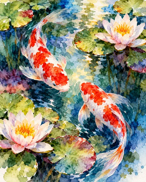 Koi Fish Pond · Vibrant Pigments