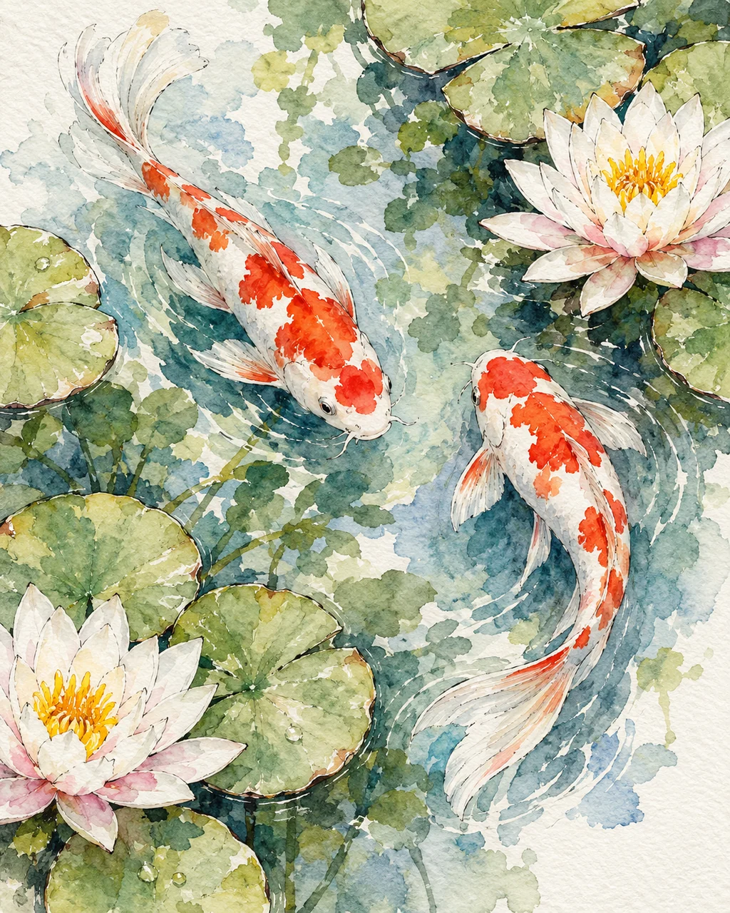 Koi Fish Pond · Ink Line and Wash