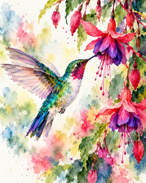 Hummingbird and Fuchsia · Vibrant Pigments