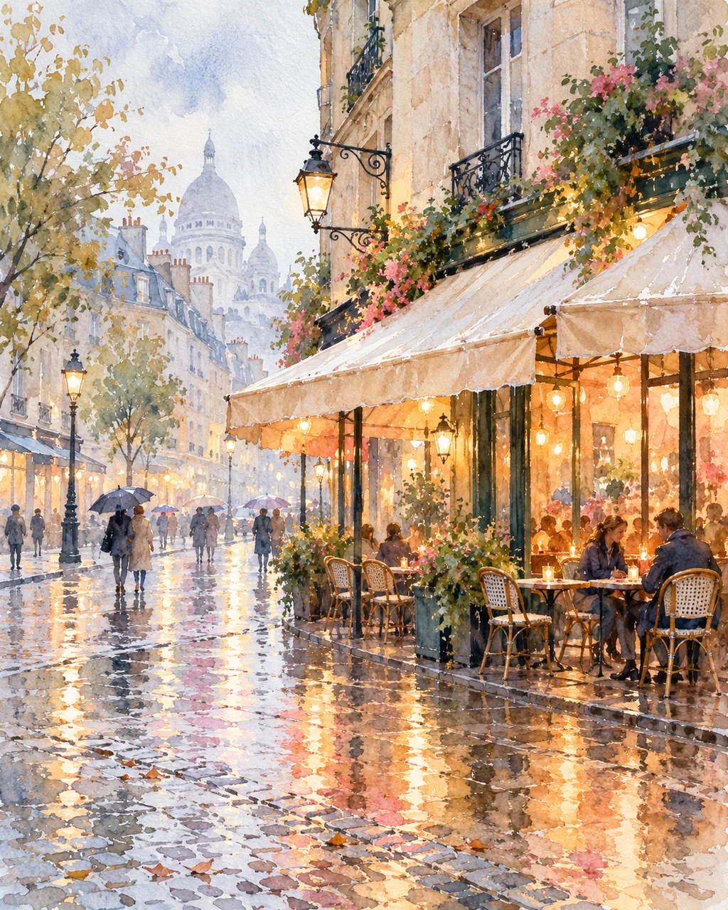 Rainy Cafe Street · Soft Pastels