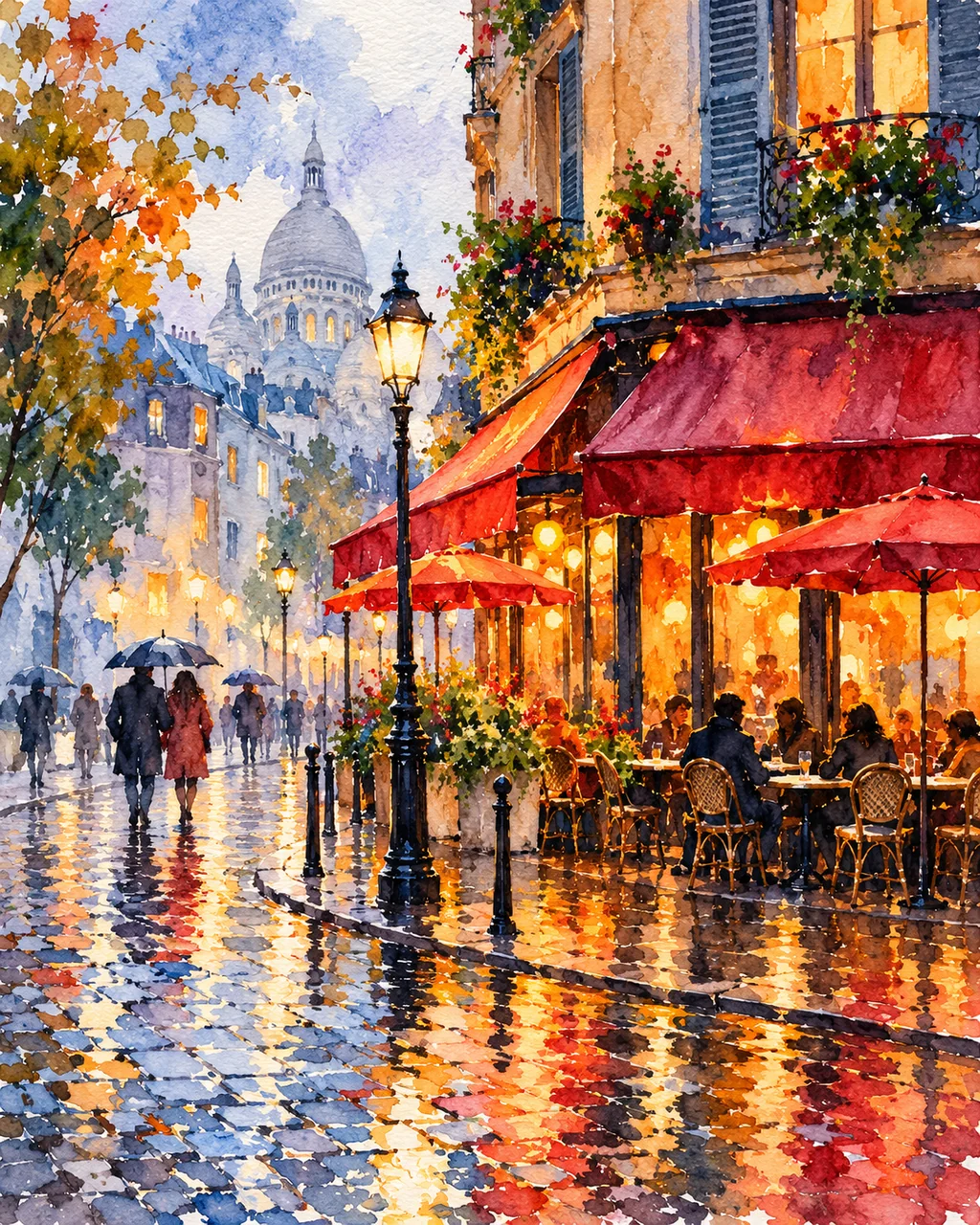 Rainy Cafe Street · Vibrant Pigments