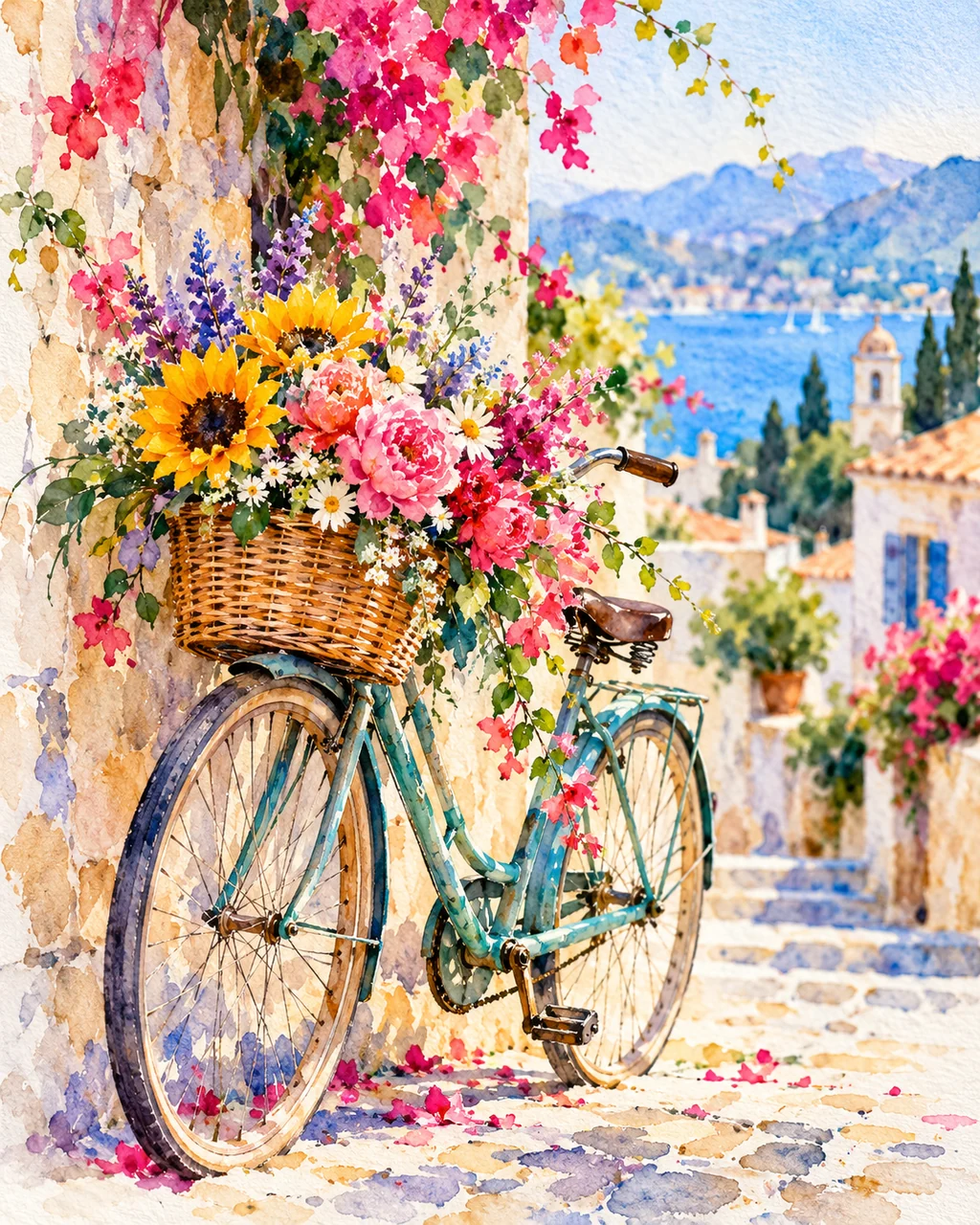 Bicycle with Flower Basket · Vibrant Pigments