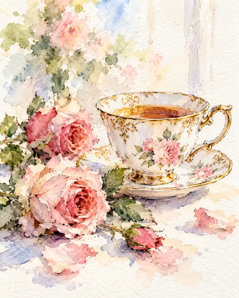 Teacup and Roses · Ink Line and Wash