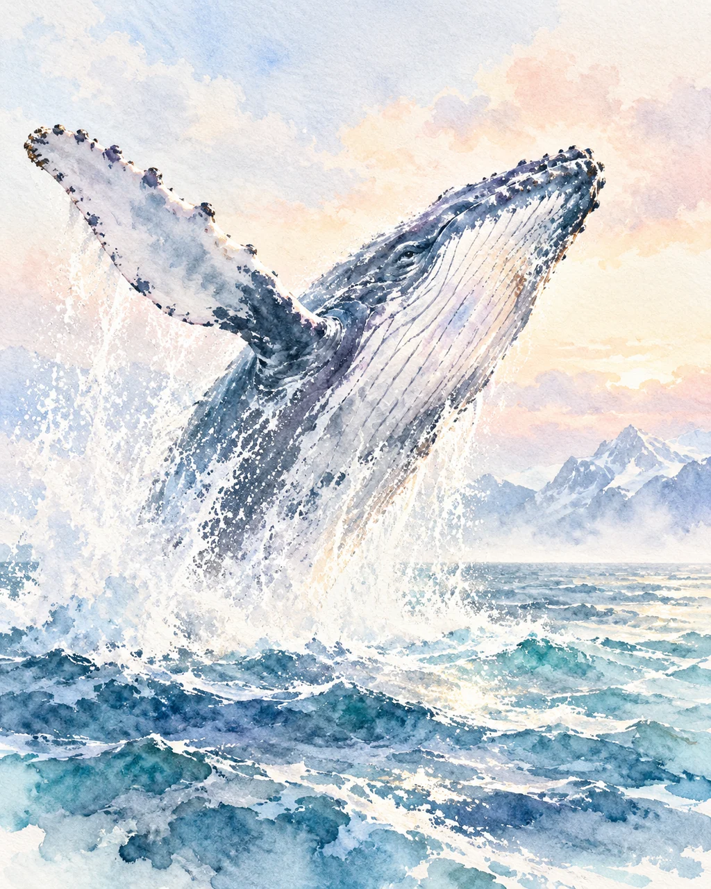 Humpback Whale Breach · Soft Pastels