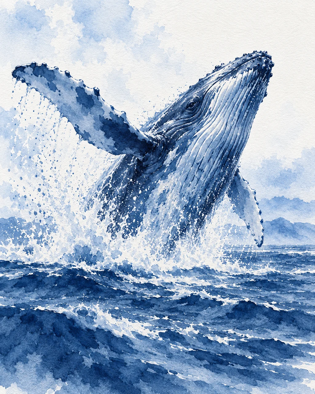 Humpback Whale Breach · Indigo Monochrome
